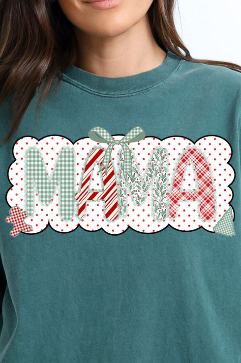 Green And Gingham Christmas Custom Name Comfort Colors Heavyweight Long Sleeve T-Shirt *Personalize Your Name