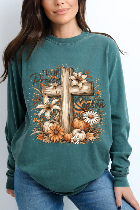 Harvest Praise Cross Comfort Colors Heavyweight Long T-Shirt