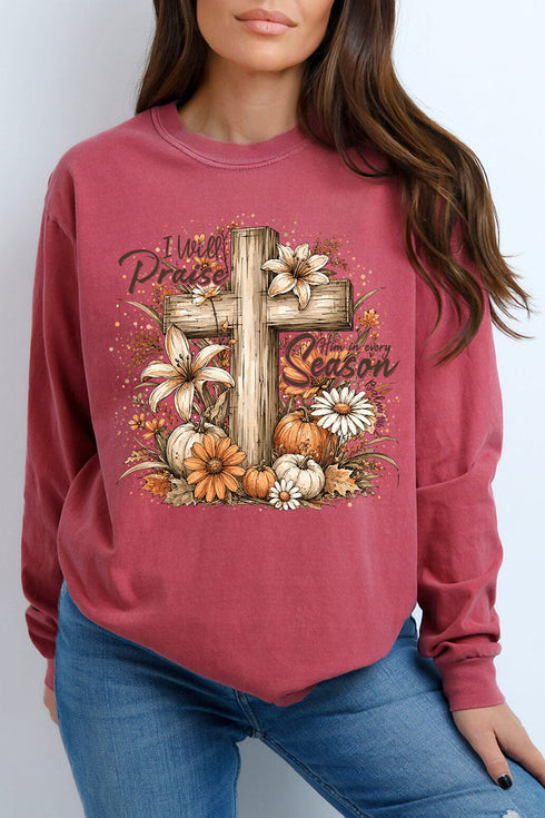 Harvest Praise Cross Comfort Colors Heavyweight Long T-Shirt