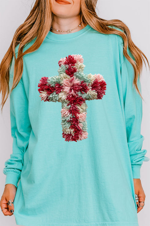 Faux Yarn Cross Comfort Colors Heavyweight Long Sleeve T-Shirt