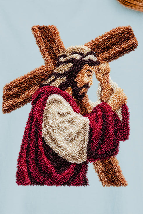 Faux Yarn Jesus At The Cross Comfort Colors Heavyweight Long Sleeve T-Shirt