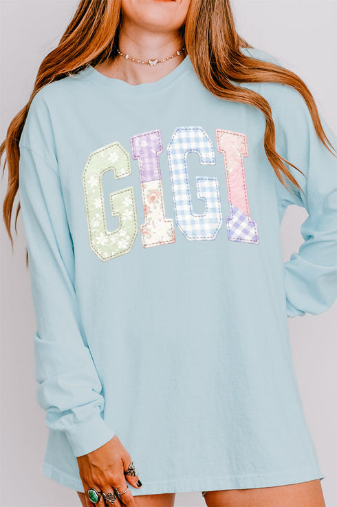 Personalized Soft Stitch Mom Name Comfort Colors Heavyweight Long T-Shirt *Choose Your Name