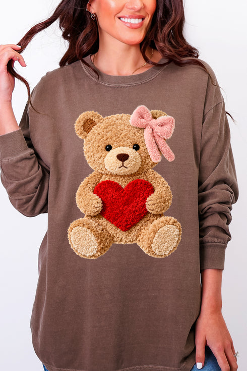 Cozy Heart Cub Faux Yarn Comfort Colors Heavyweight Long Sleeve T-Shirt