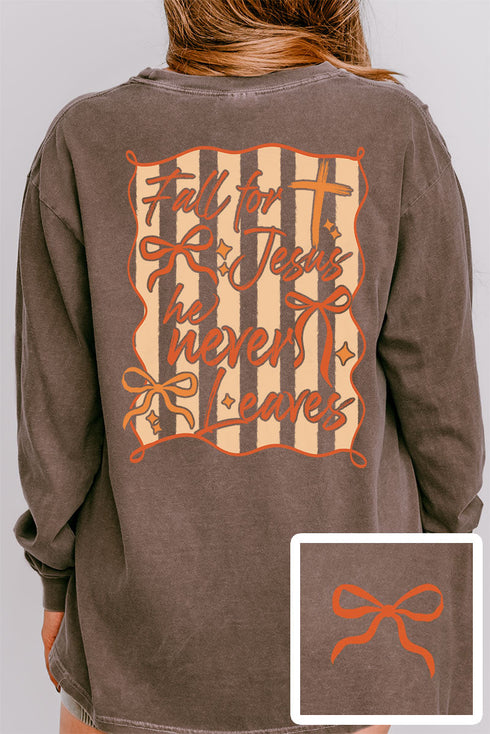 He Never Leaves Front & Back Design Comfort Colors Heavyweight Long T-Shirt