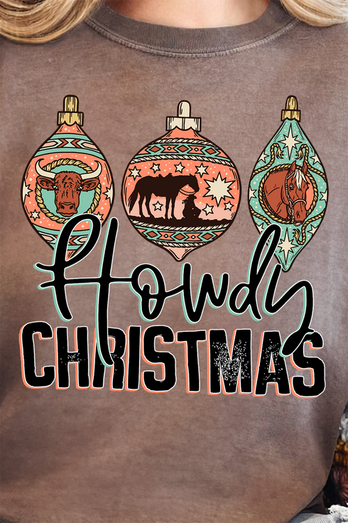 Howdy Horse Christmas Comfort Colors Heavyweight Long T-Shirt