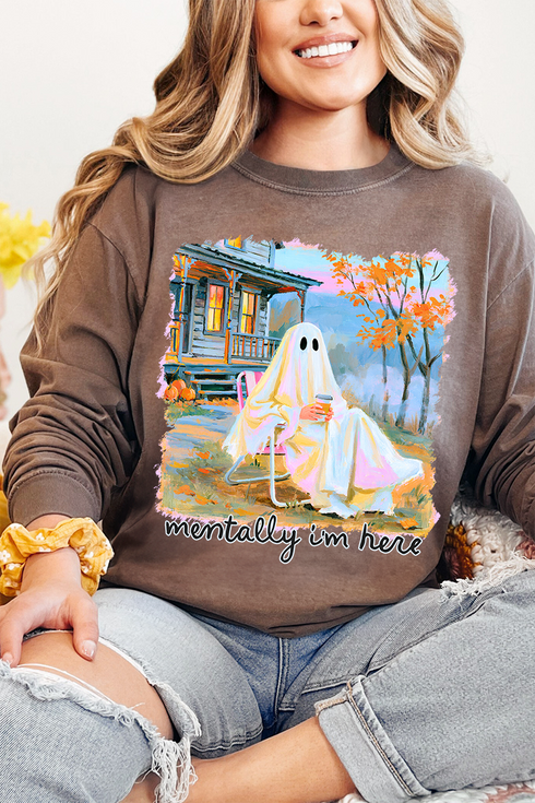 Ghost Mentally I'm Here Comfort Colors Heavyweight Long T-Shirt
