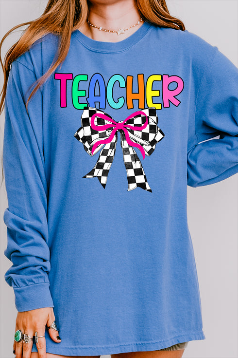 Colorful Teacher Ribbon Comfort Colors Heavyweight Long Sleeve T-Shirt