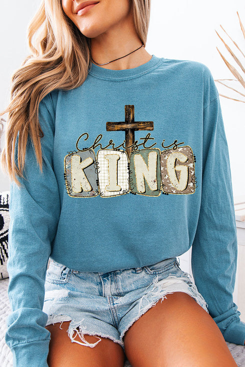 Doodle Christ Is King Comfort Colors Heavyweight Long Sleeve T-Shirt