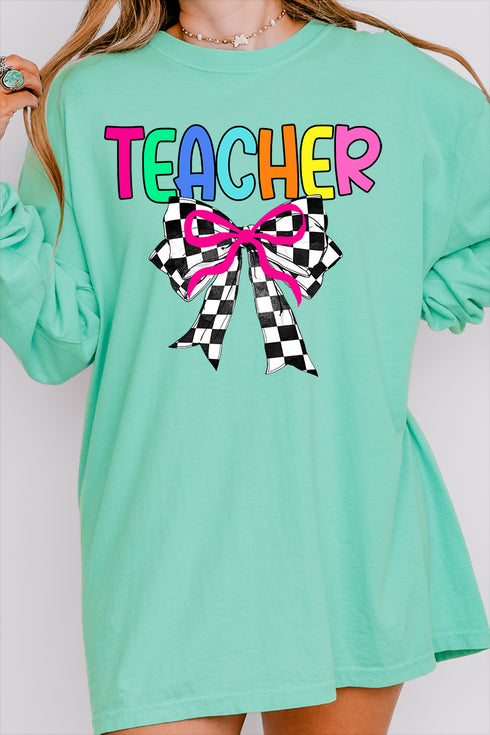 Colorful Teacher Ribbon Comfort Colors Heavyweight Long Sleeve T-Shirt