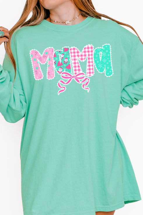 Pink And Preppy Christmas Custom Name Comfort Colors Heavyweight Long Sleeve T-Shirt *Personalize Your Name