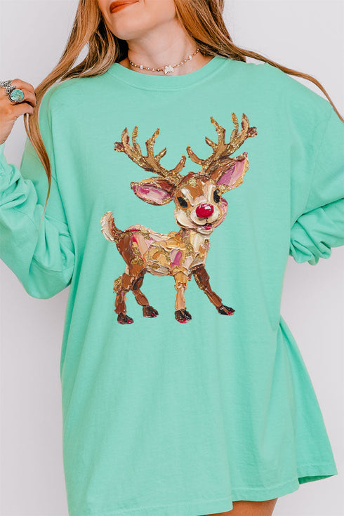 The Painted Red Nose Reindeer Comfort Colors Heavyweight Long Sleeve T-Shirt