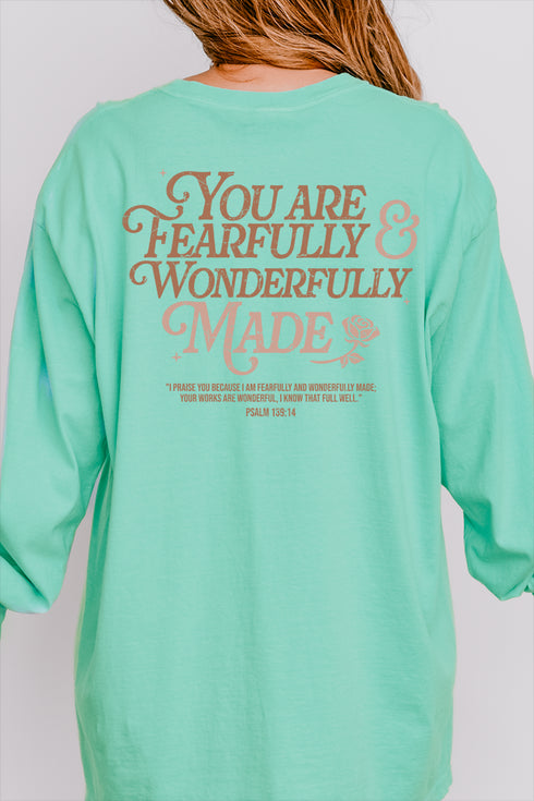 Wonderfully Made Front & Back Design Comfort Colors Heavyweight Long T-Shirt