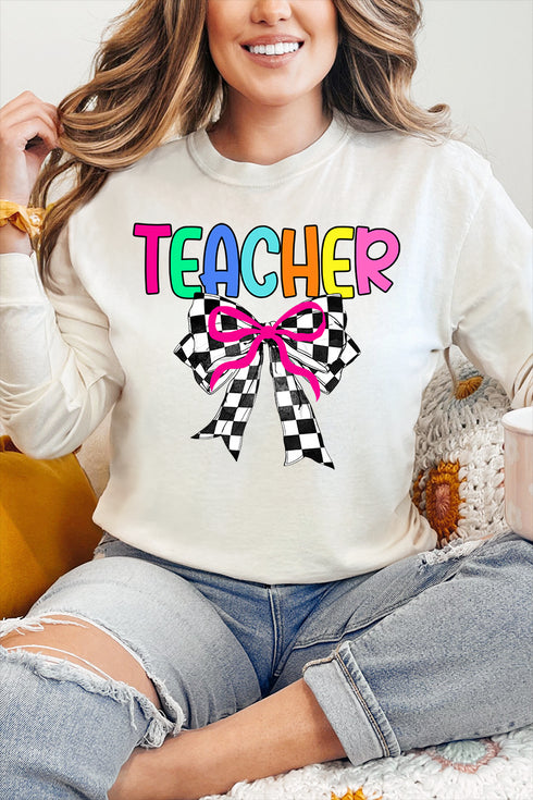 Colorful Teacher Ribbon Comfort Colors Heavyweight Long Sleeve T-Shirt