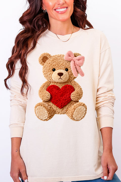 Cozy Heart Cub Faux Yarn Comfort Colors Heavyweight Long Sleeve T-Shirt