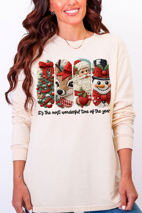 Faux Yarn Most Wonderful Time Comfort Colors Heavyweight Long Sleeve T-Shirt