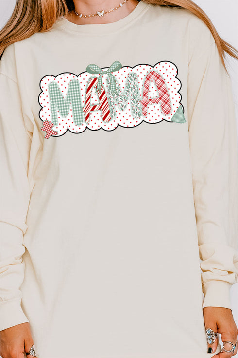 Green And Gingham Christmas Custom Name Comfort Colors Heavyweight Long Sleeve T-Shirt *Personalize Your Name