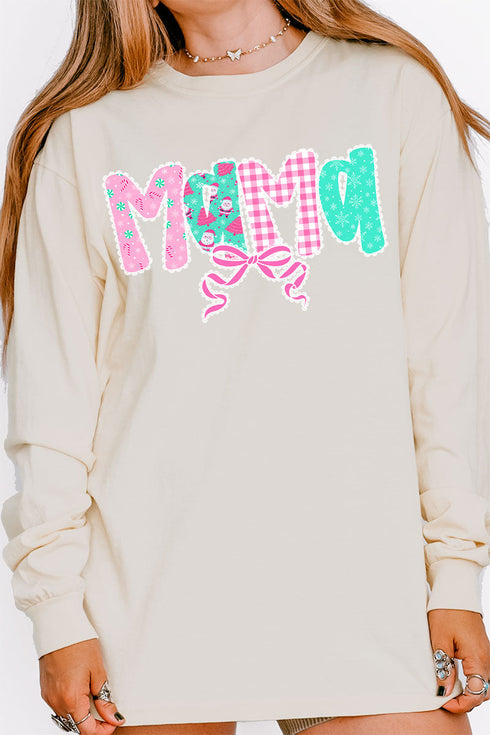 Pink And Preppy Christmas Custom Name Comfort Colors Heavyweight Long Sleeve T-Shirt *Personalize Your Name
