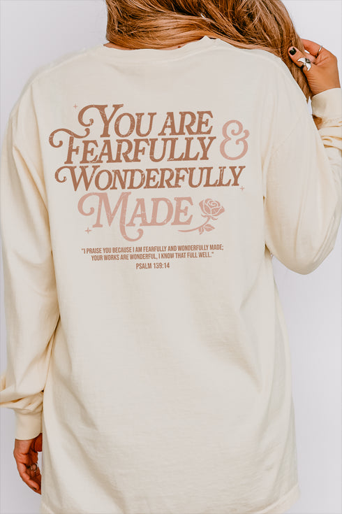 Wonderfully Made Front & Back Design Comfort Colors Heavyweight Long T-Shirt