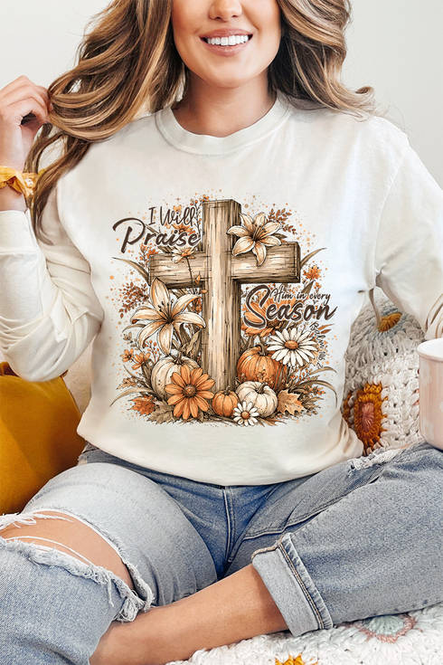 Harvest Praise Cross Comfort Colors Heavyweight Long T-Shirt
