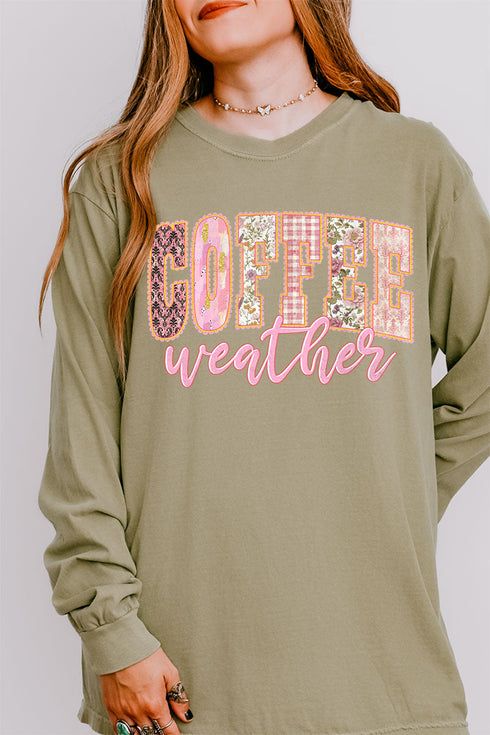 Pink Lace Coffee Weather Comfort Colors Heavyweight Long Sleeve T-Shirt
