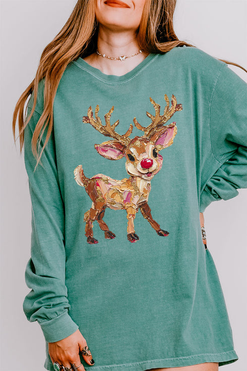 The Painted Red Nose Reindeer Comfort Colors Heavyweight Long Sleeve T-Shirt