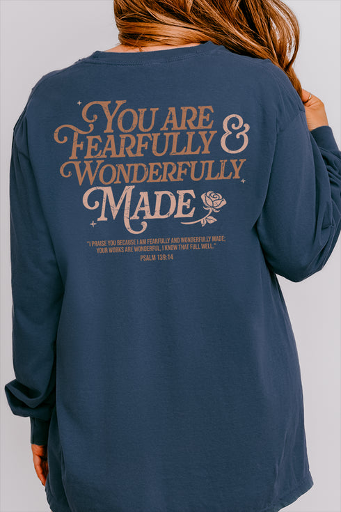 Wonderfully Made Front & Back Design Comfort Colors Heavyweight Long T-Shirt