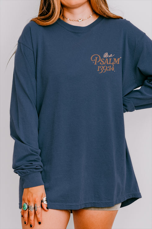 Wonderfully Made Front & Back Design Comfort Colors Heavyweight Long T-Shirt