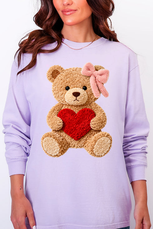 Cozy Heart Cub Faux Yarn Comfort Colors Heavyweight Long Sleeve T-Shirt