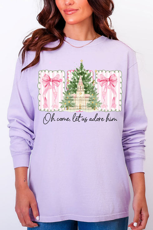 Notes Oh Come Let Us Adore Him Comfort Colors Heavyweight Long Sleeve T-Shirt