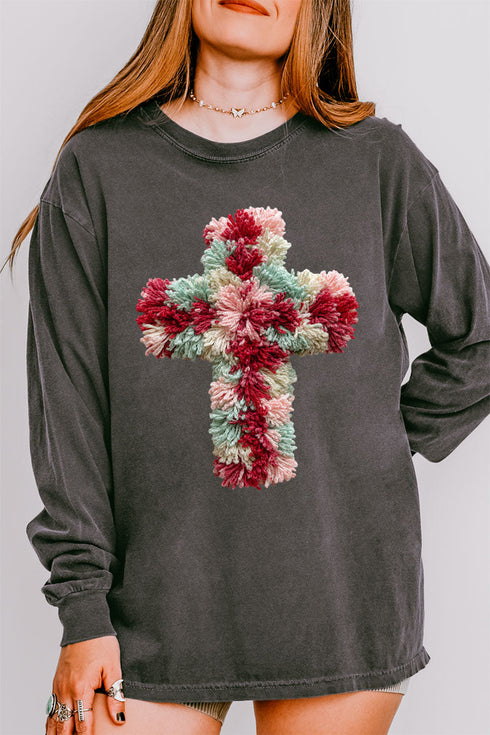 Faux Yarn Cross Comfort Colors Heavyweight Long Sleeve T-Shirt