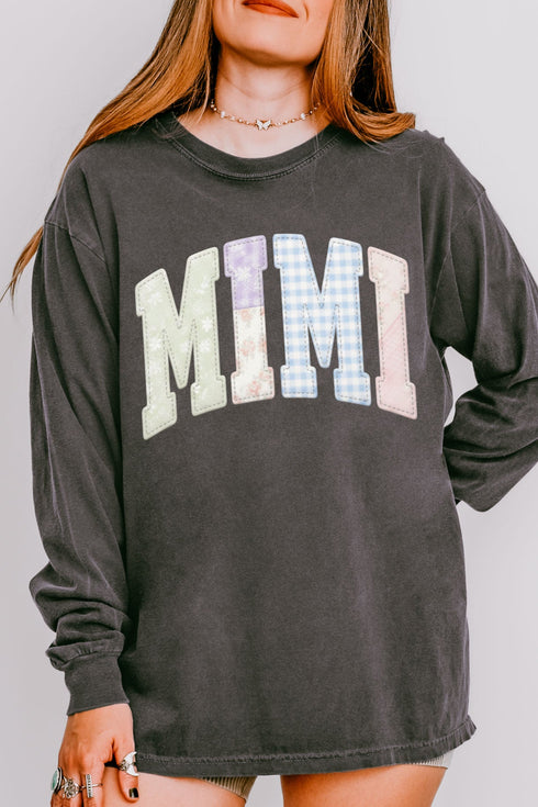 Personalized Soft Stitch Mom Name Comfort Colors Heavyweight Long T-Shirt *Choose Your Name