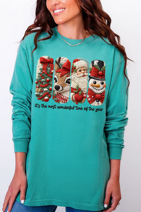Faux Yarn Most Wonderful Time Comfort Colors Heavyweight Long Sleeve T-Shirt