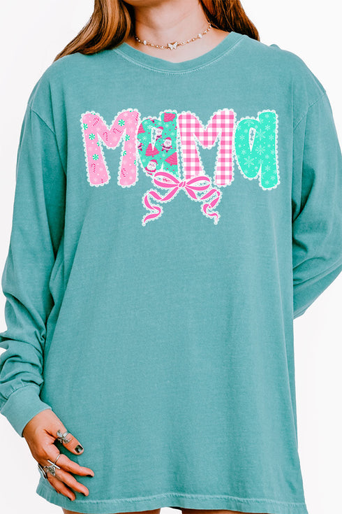 Pink And Preppy Christmas Custom Name Comfort Colors Heavyweight Long Sleeve T-Shirt *Personalize Your Name