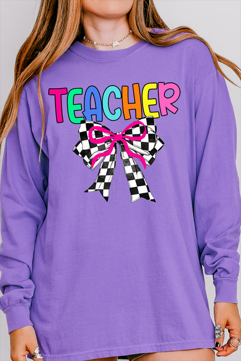 Colorful Teacher Ribbon Comfort Colors Heavyweight Long Sleeve T-Shirt