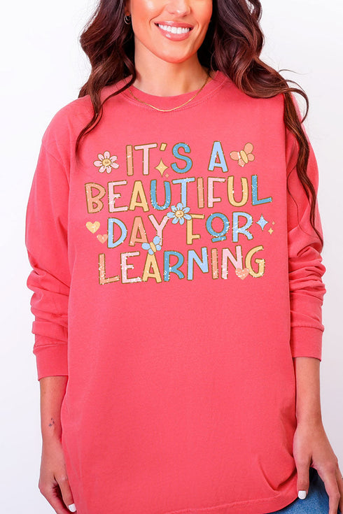 Beautiful Day For Learning Comfort Colors Heavyweight Long Sleeve T-Shirt