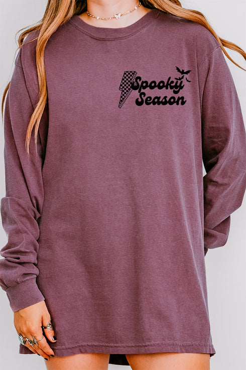 Retro Spooky Season Front & Back Design Comfort Colors Heavyweight Long T-Shirt