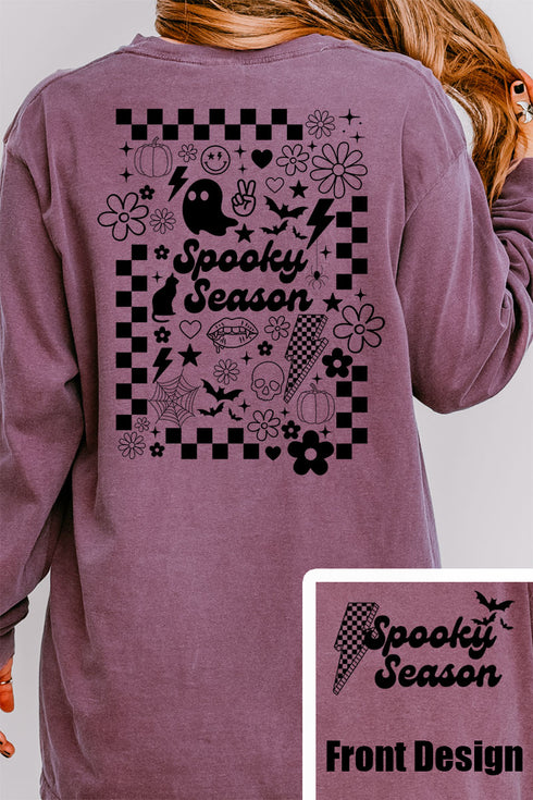 Retro Spooky Season Front & Back Design Comfort Colors Heavyweight Long T-Shirt