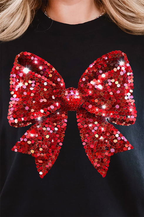 Faux Sequin Red Coquette Bow Comfort Colors Long Sleeve T-Shirt