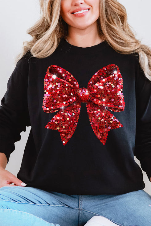 Faux Sequin Red Coquette Bow Comfort Colors Long Sleeve T-Shirt