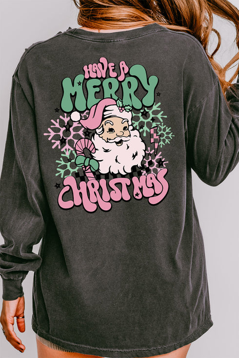 Groovy Merry Christmas Front & Back Design Comfort Colors Heavyweight Long T-Shirt