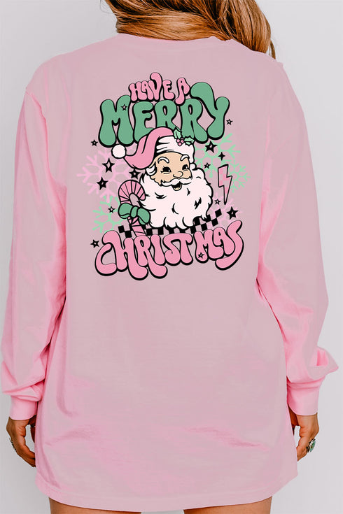 Groovy Merry Christmas Front & Back Design Comfort Colors Heavyweight Long T-Shirt