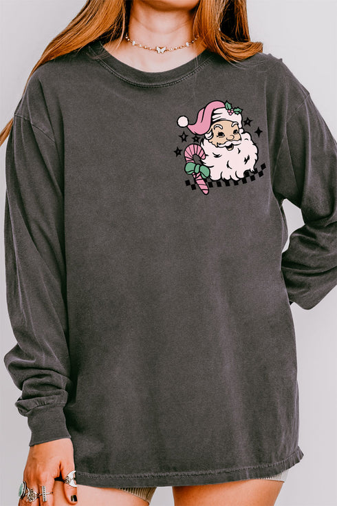 Groovy Merry Christmas Front & Back Design Comfort Colors Heavyweight Long T-Shirt