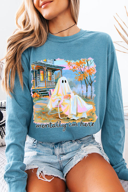 Ghost Mentally I'm Here Comfort Colors Heavyweight Long T-Shirt