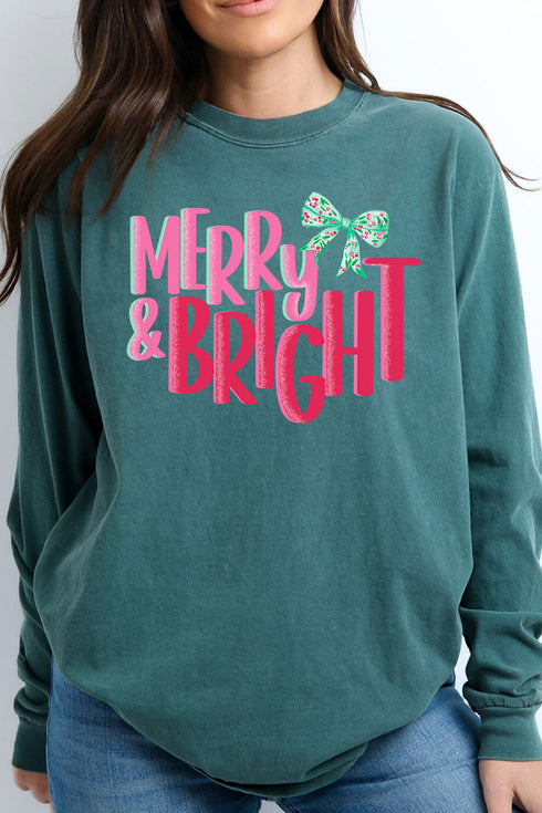 Merry And Bright Coquette Bow Comfort Colors Heavyweight Long Sleeve T-Shirt