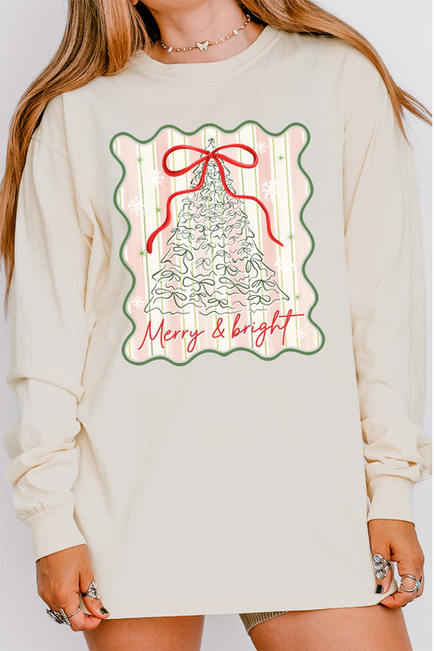 Merry & Bright Coquette Tree Comfort Colors Heavyweight Long T-Shirt