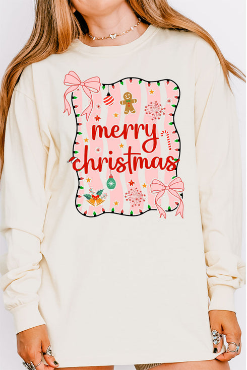 Merry Christmas Doodle Coquette Comfort Colors Heavyweight Long Sleeve T-Shirt