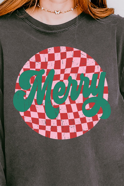 Merry Retro Check Comfort Colors Heavyweight Long Sleeve T-Shirt