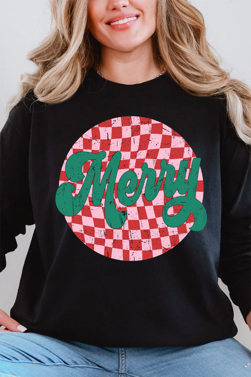 Merry Retro Check Comfort Colors Heavyweight Long Sleeve T-Shirt
