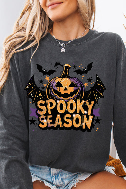 Pumpkin Spooky Season Comfort Colors Heavyweight Long T-Shirt