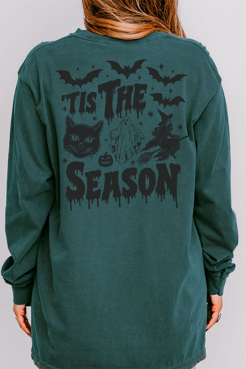 Tis The Season Spooky Front & Back Design Comfort Colors Heavyweight Long Sleeve T-Shirt